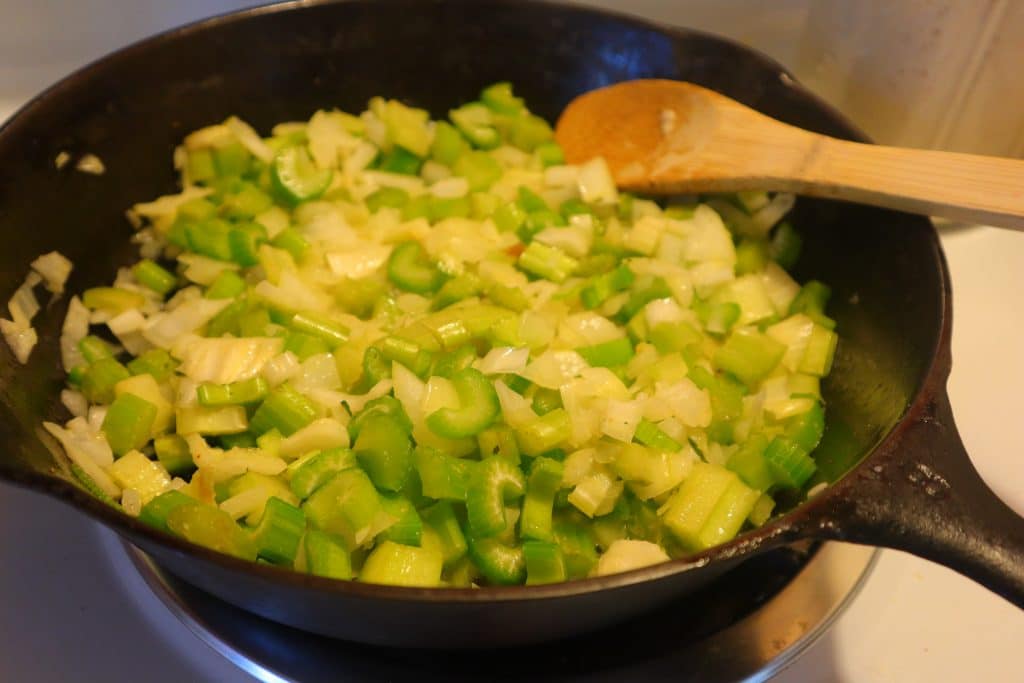 celery and onion sautéing
