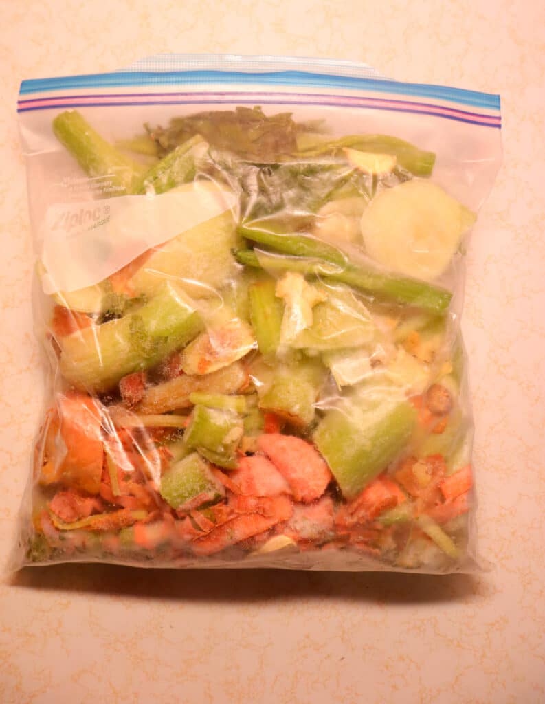 freezer bag full of veggie scraps