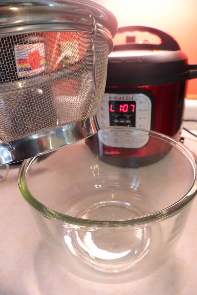 fine mesh strainer and glass bowl