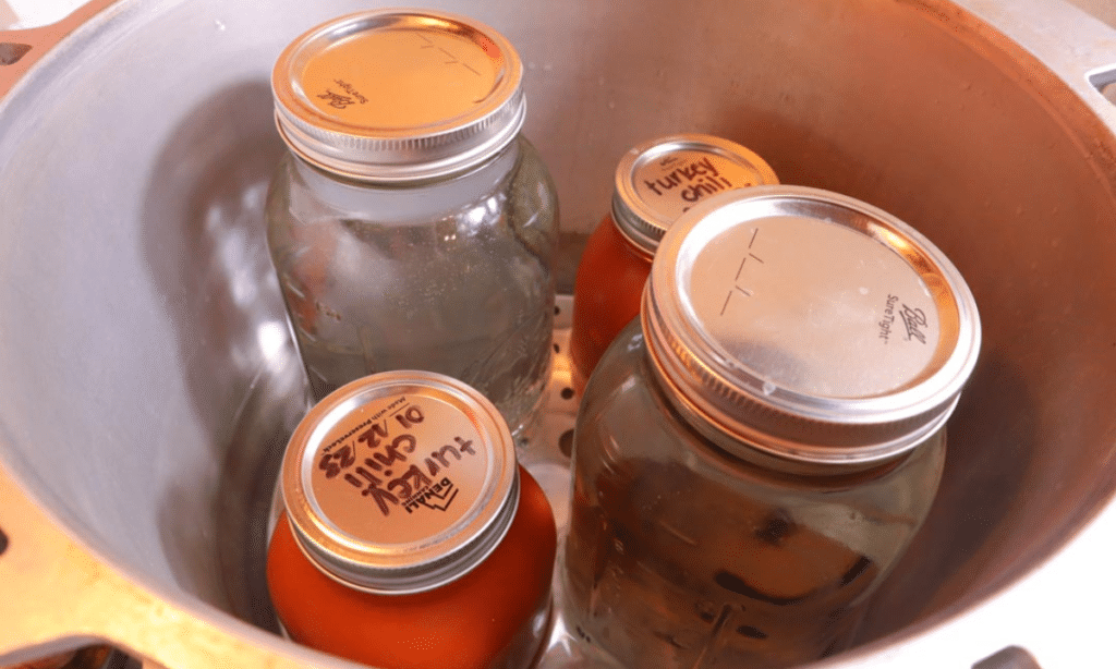 leftover chili and water in pressure canner