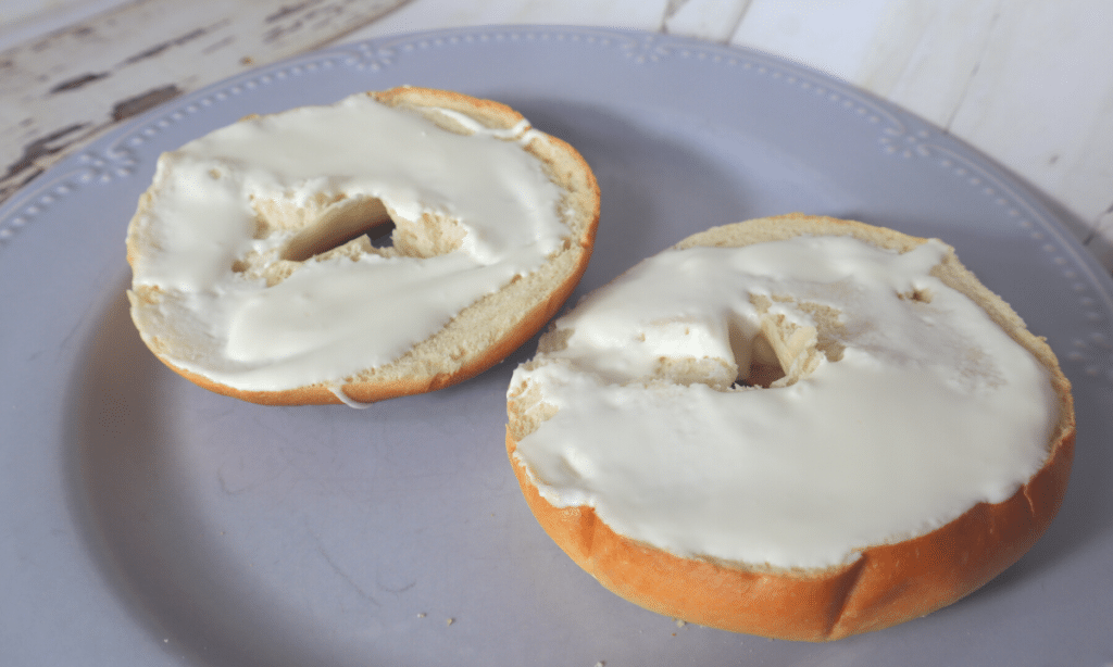 homemade cream cheese on bagel